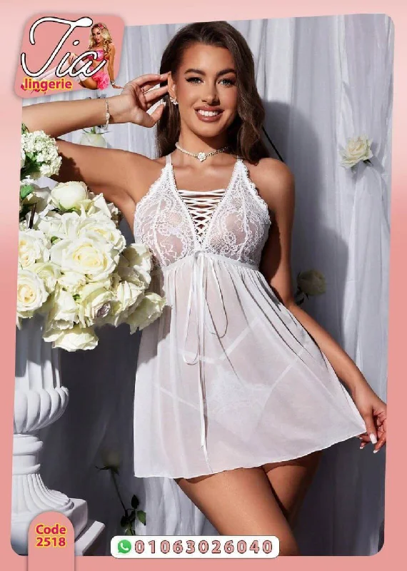 Babydoll Chiffon Short Lingerie (White)