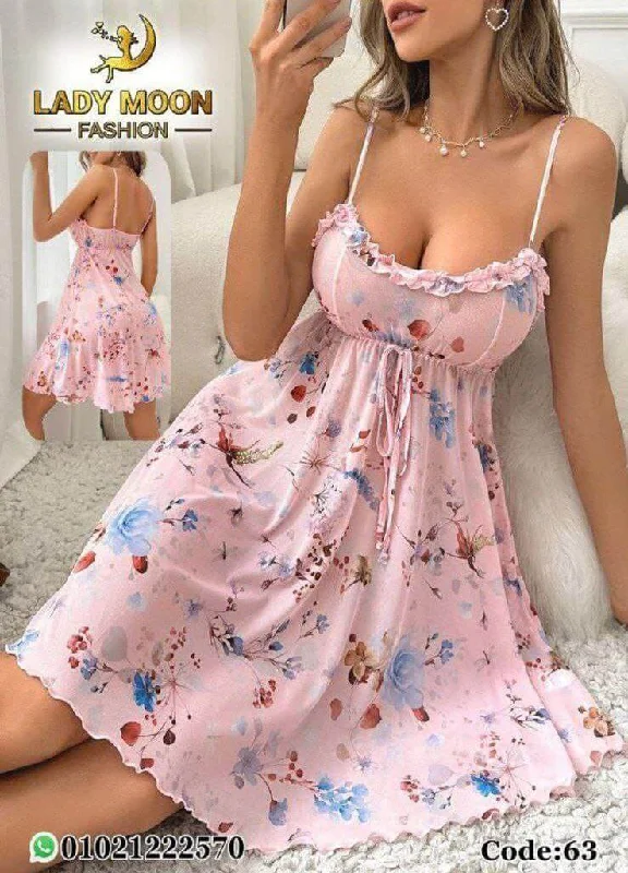 Floral Print Frill Trim Tie Front Cami Nightdress