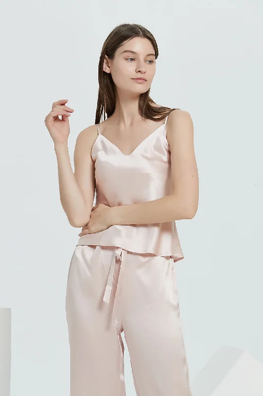 Basic Silk Cami Top & Long Pants Set Women's Tank Top