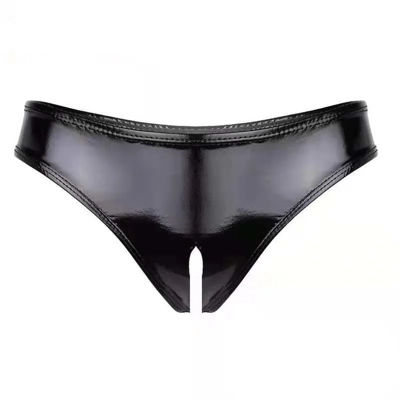 High-gloss PVC patent leather sexy open triangle sexy panties shorts