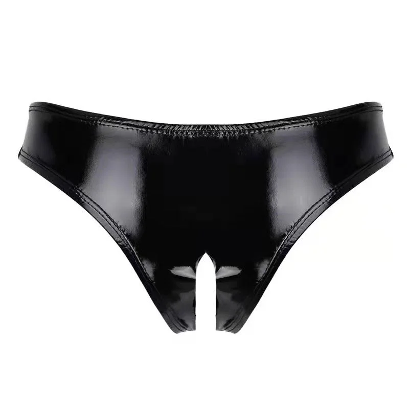 High-gloss PVC patent leather sexy open triangle sexy panties shorts