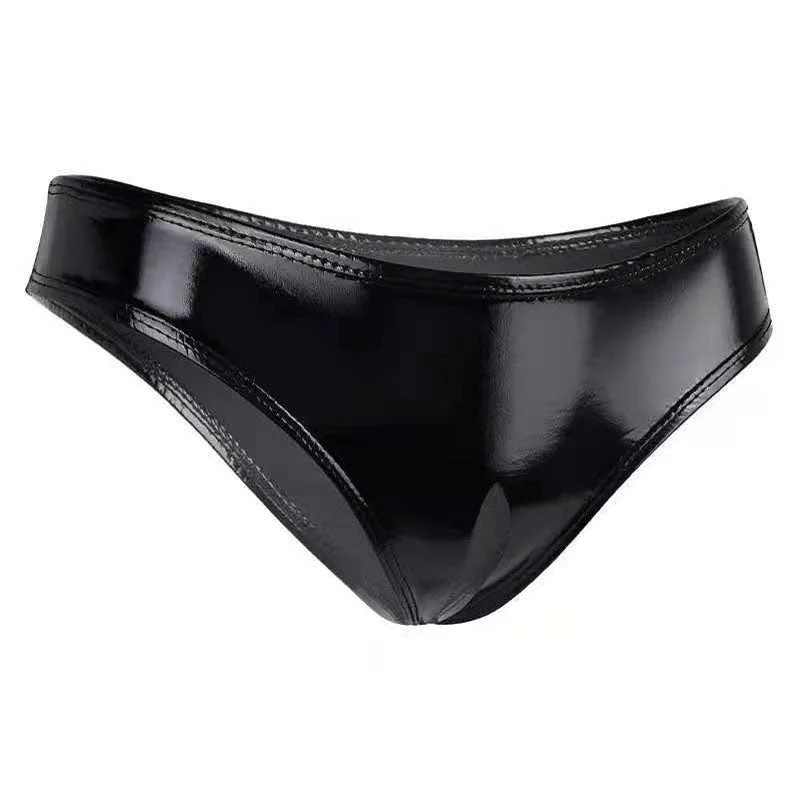 High-gloss PVC patent leather sexy open triangle sexy panties shorts