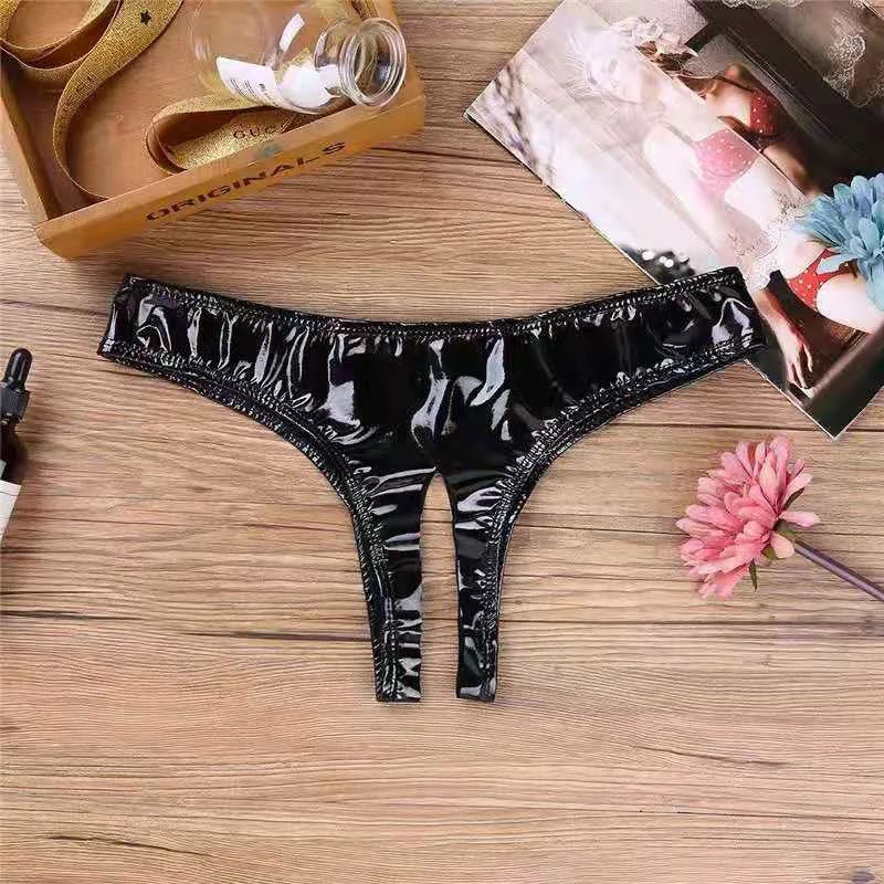 High-gloss PVC patent leather sexy open triangle sexy panties shorts