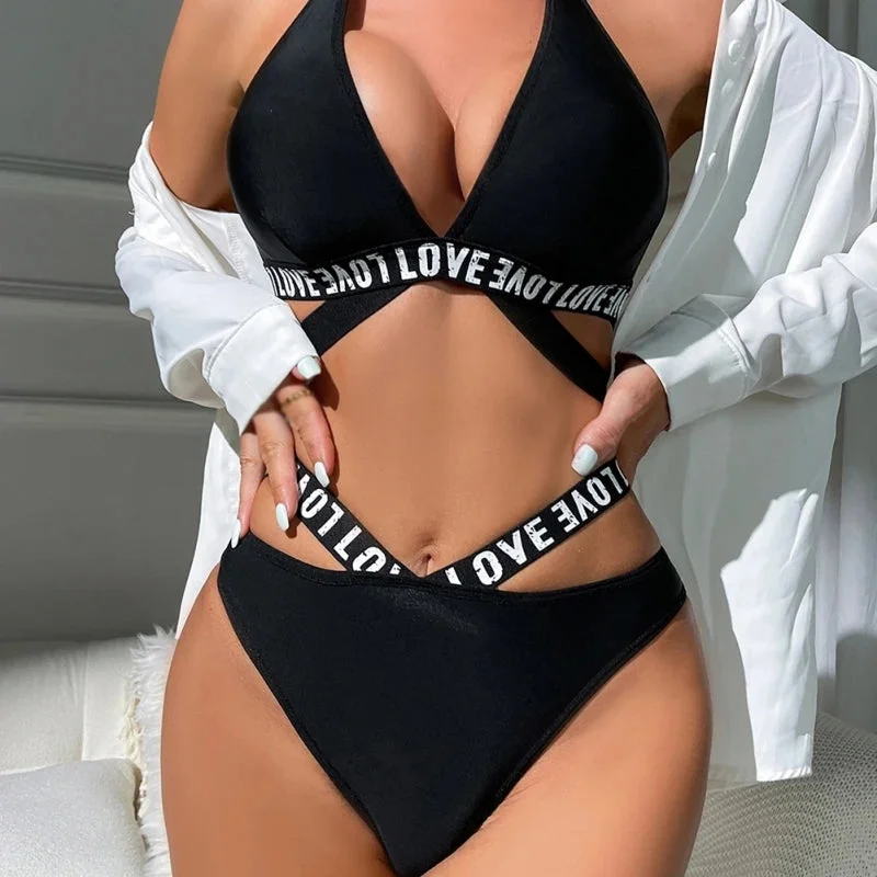 Sporty Look High Quality Intimating Love Bikini Style Lingerie