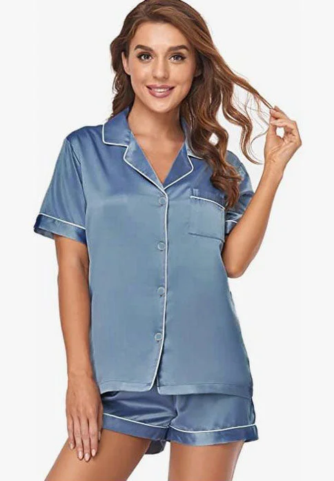 Satin PJ Set - Dusty Blue