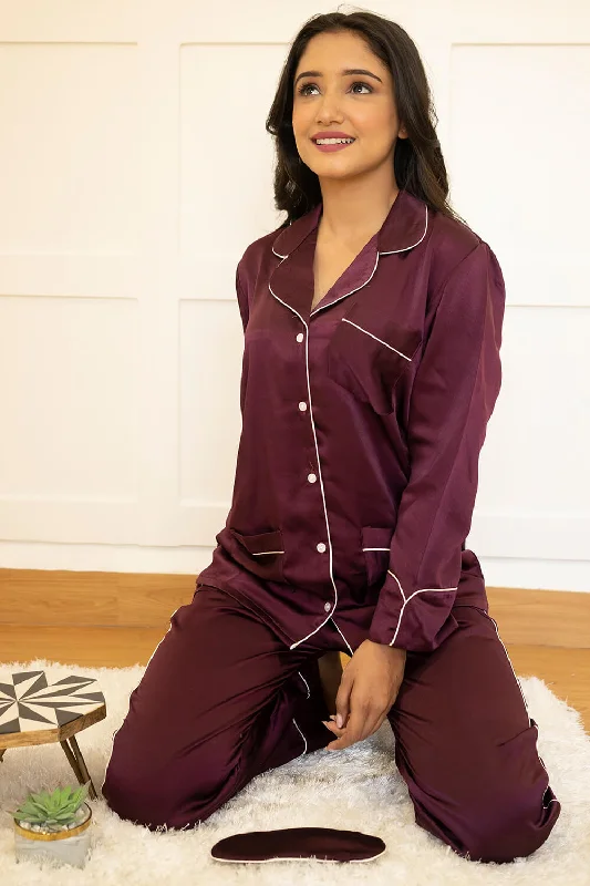 WINE LUXE SATIN NIGHTWEAR SET