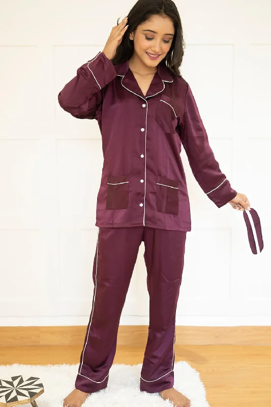 WINE LUXE SATIN NIGHTWEAR SET