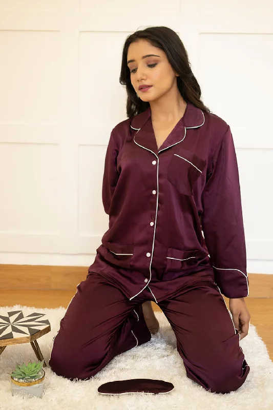 WINE LUXE SATIN NIGHTWEAR SET