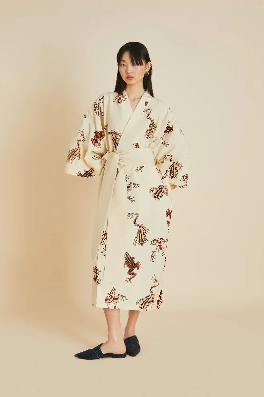 Amaya Hyades Cream Frog Robe in Cotton-Silk