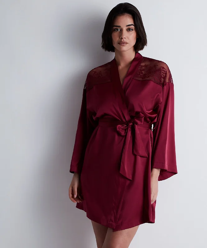 Aubade Midnight Whisper Silk Kimono Crimson