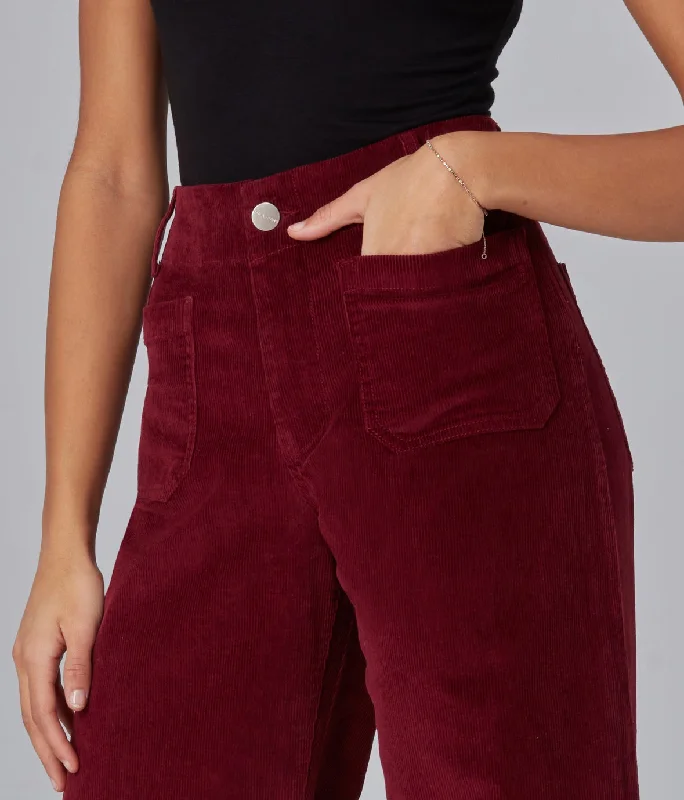 COLETTE-MC High Rise Wide Leg Jeans - Merlot Corduroy