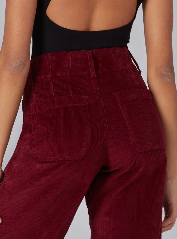 COLETTE-MC High Rise Wide Leg Jeans - Merlot Corduroy