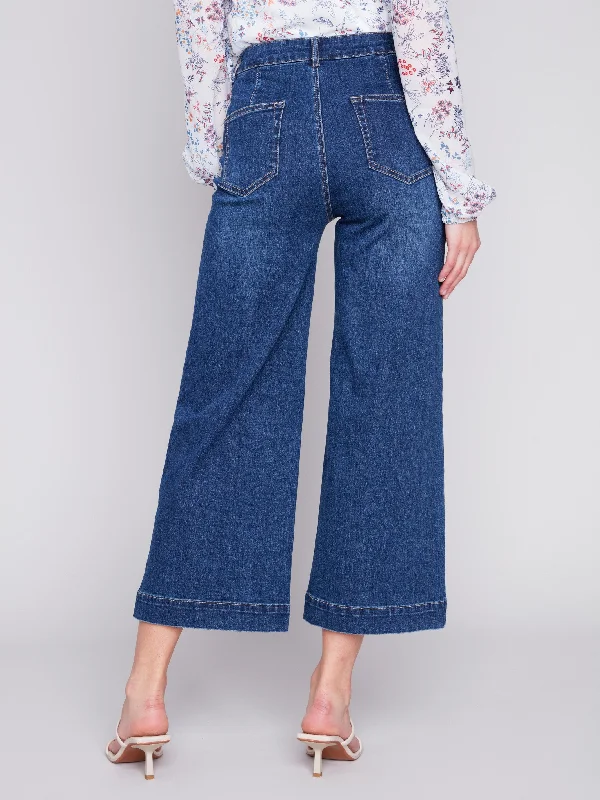 Cropped Wide Leg Jeans - Indigo