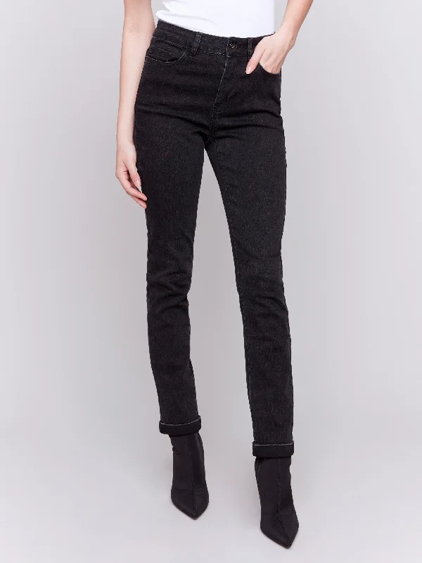 Cuffed Hem Jeans - Charcoal