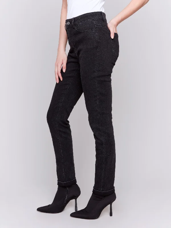 Cuffed Hem Jeans - Charcoal