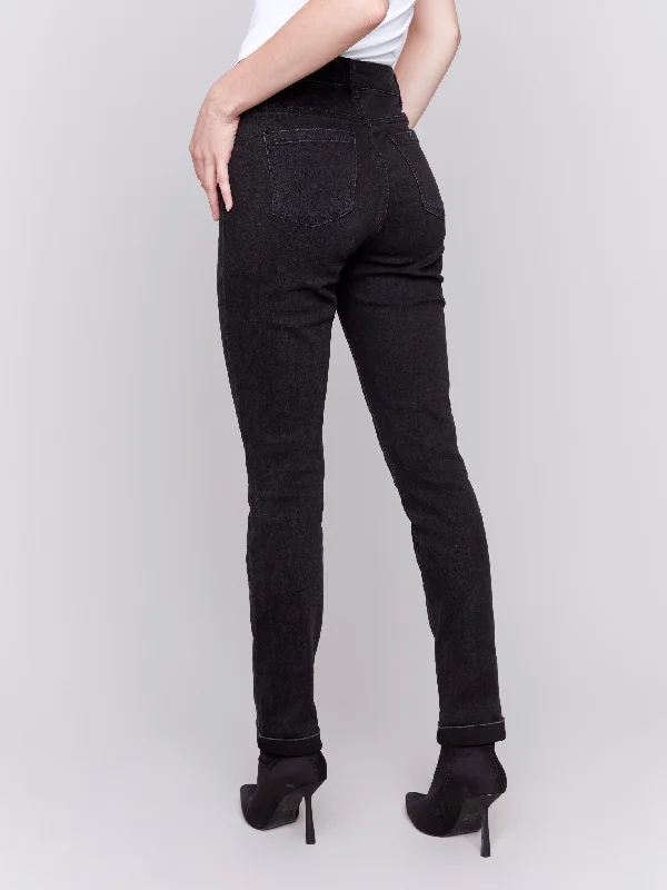 Cuffed Hem Jeans - Charcoal