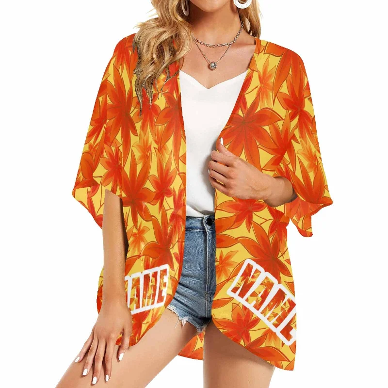 Custom Name Flowers Personalized Women's Kimono Chiffon Cover Up