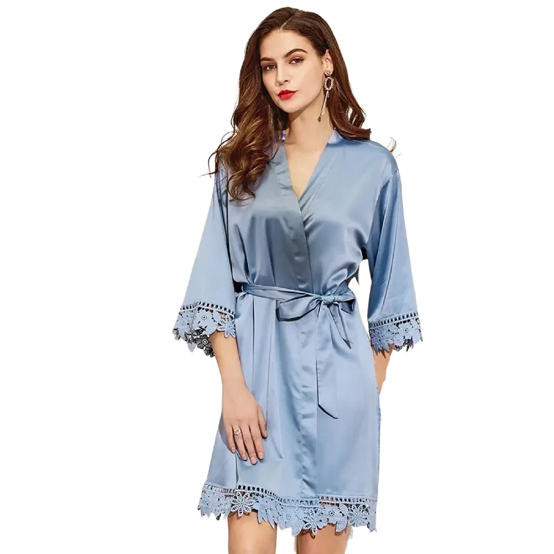 Dusty Blue Satin Lace Robe