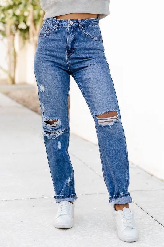 Keeley Dark Wash Distressed Straight Leg Jeans FINAL SALE