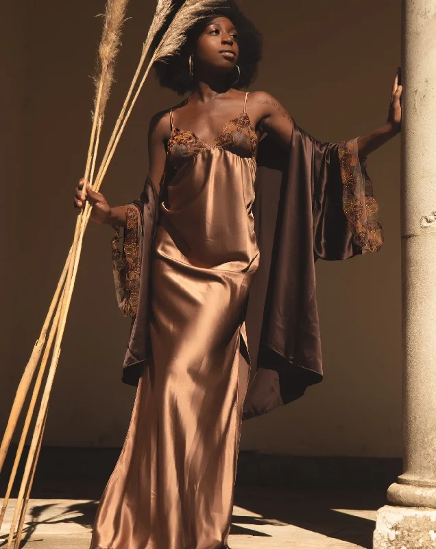 Ma'at Bronze Silk & Embroidered Slip