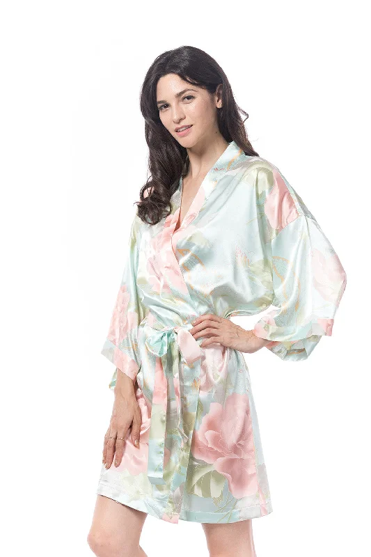 Satin Peony Robe Aqua