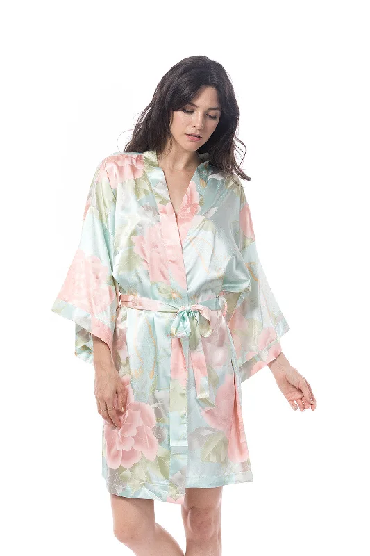 Satin Peony Robe Aqua