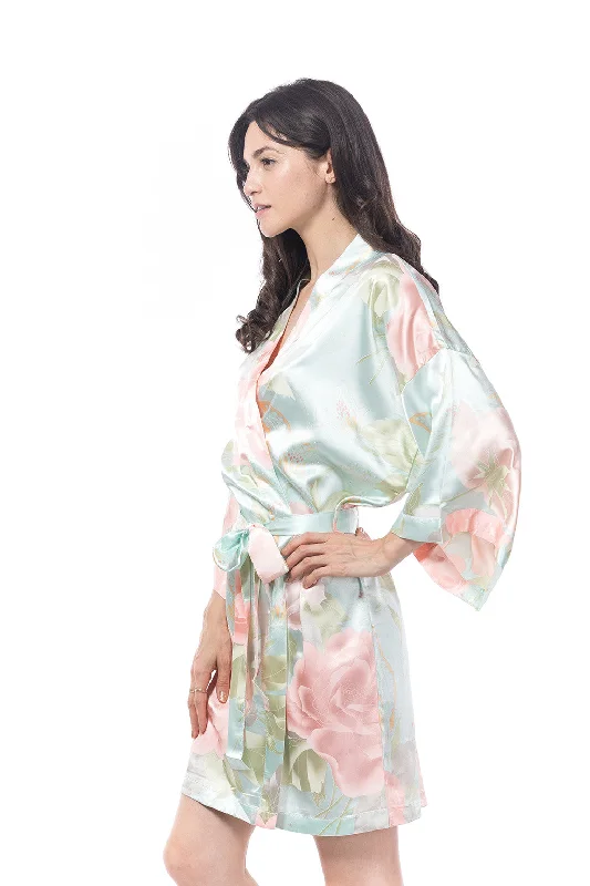 Satin Peony Robe Aqua