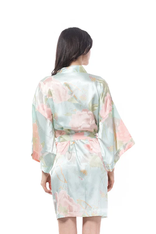 Satin Peony Robe Aqua