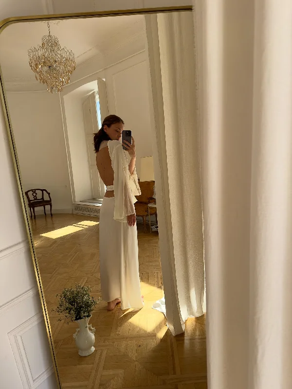 Silky Long Robe with Open Back