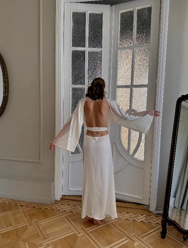 Silky Long Robe with Open Back