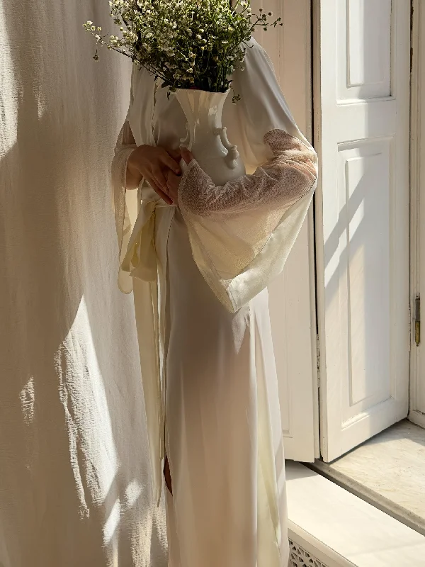 Silky Long Robe with Open Back