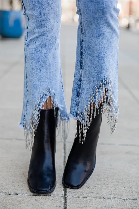 Still Bejeweled Diamond Fringe Flare Jeans