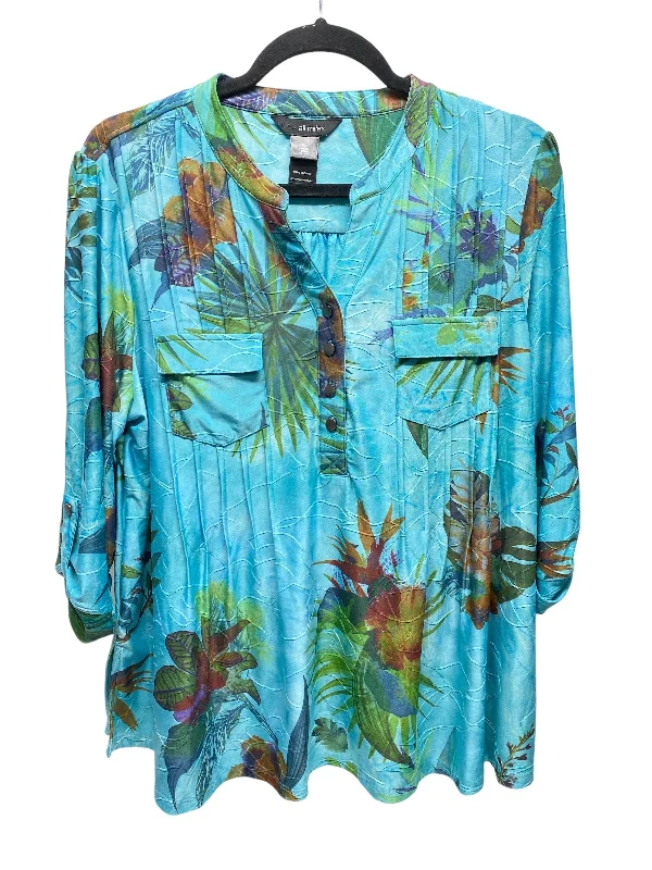 Top 3/4 Sleeve By Ali Miles In Tropical Print, Size: L