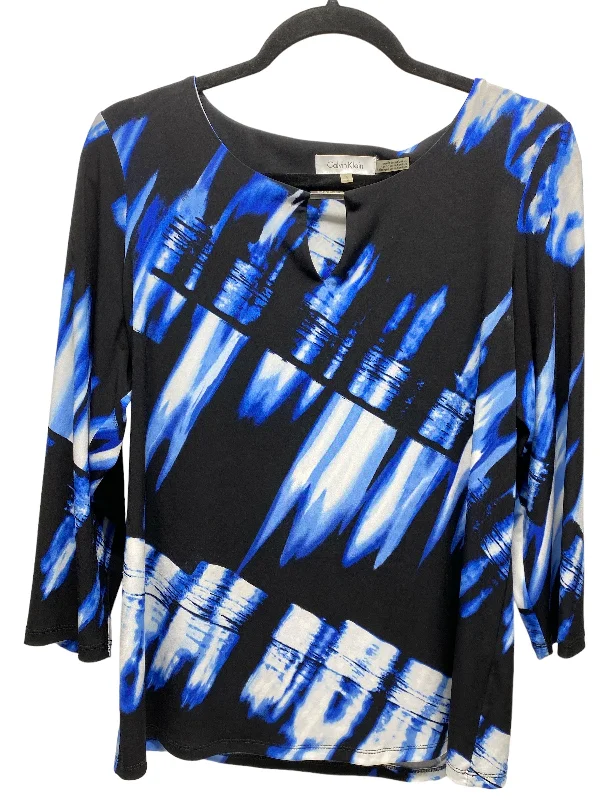 Top Long Sleeve By Calvin Klein In Black & Blue, Size: L