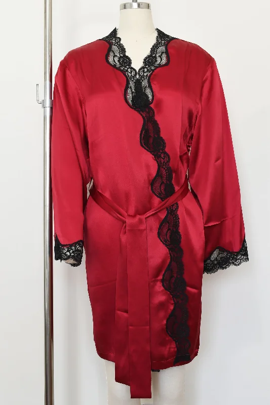 Women's Silk Sleepwear 100% Silk Robe with lace, LH006, M