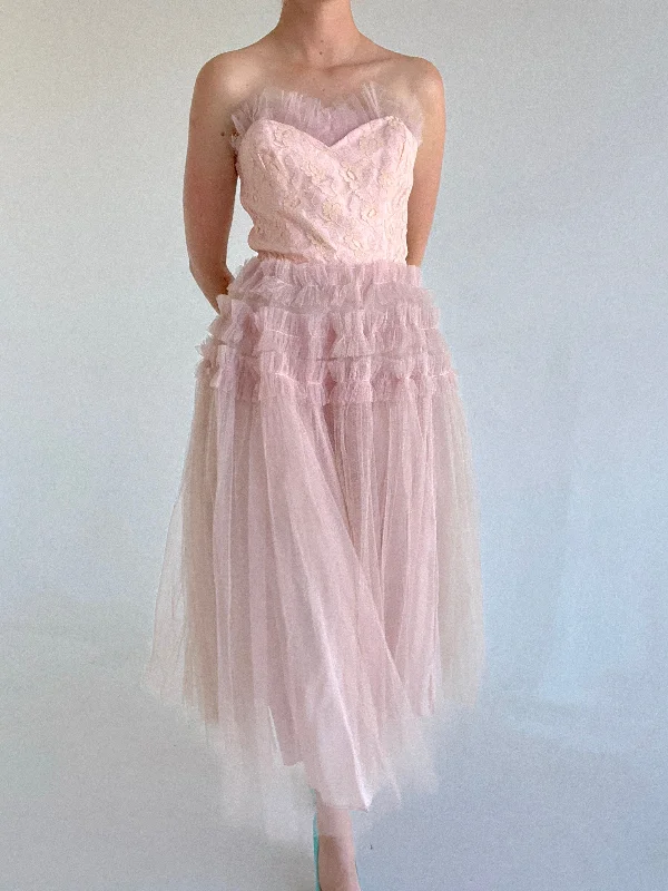 1950's Pink Tulle Strapless Party Dress