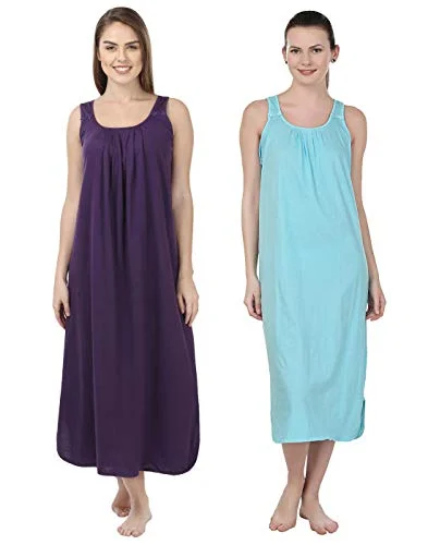 BLAZON Women's Cotton Nighty Slip - Set of 2 (Blueviolet & Turqoise)