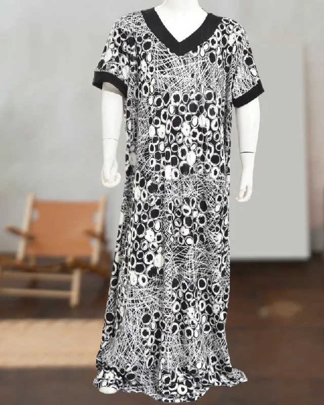 Girls Black and Cream Printed V-Neck Gown