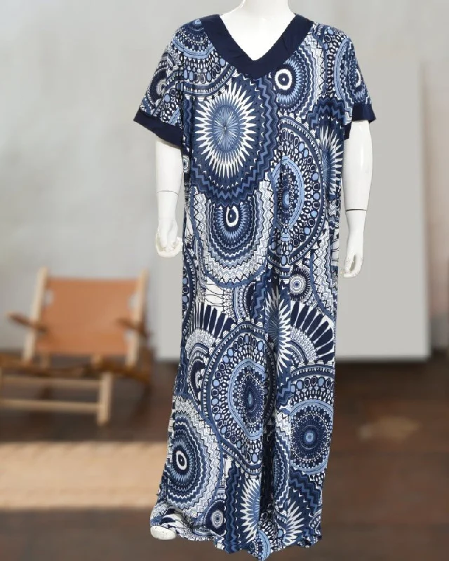 Girls Navy Printed V-Neck Gown