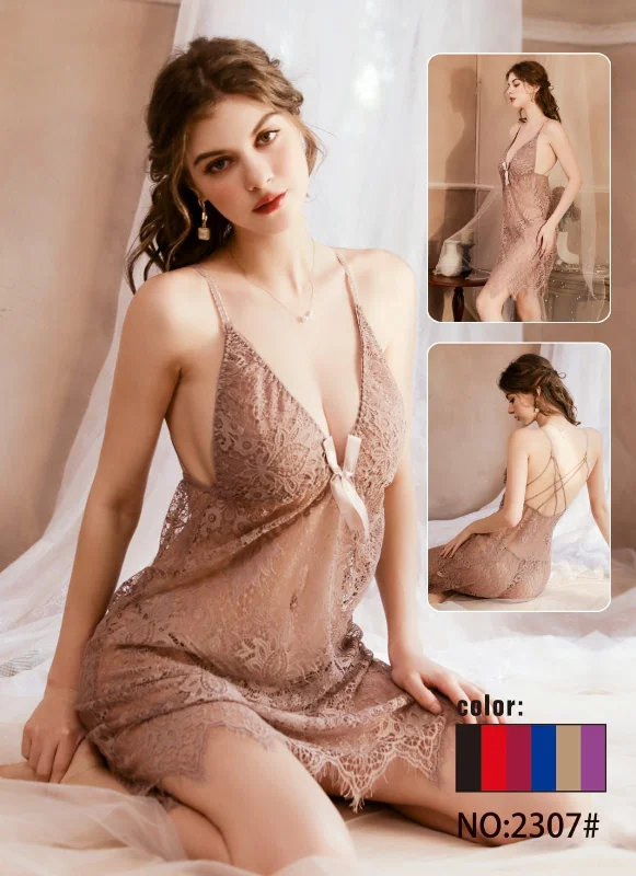 Deep Neck Ribbon Nighty - #2307