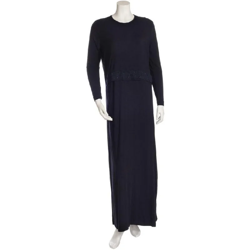 Navy Modal Nursing Nightgown with Lace Trim EL811