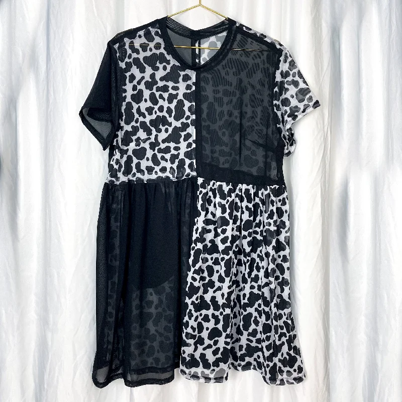 Rayette Babydoll Dress - Cowprint & Black Mesh