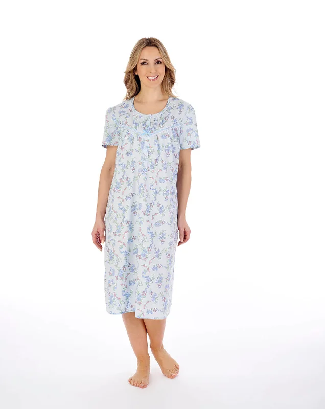 Slenderella-42'' Floral Woven Cotton Nightie-ND04200-Blue