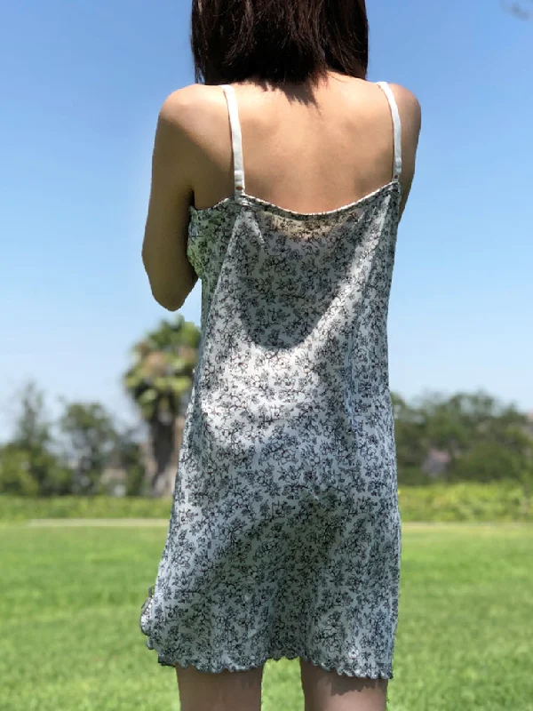 White Floral Print Side Slit Nightie