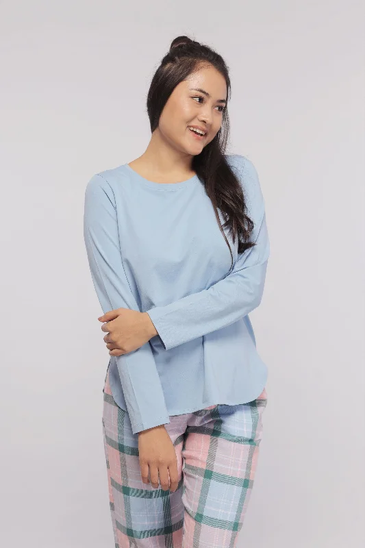 Long Sleeve Blue Sleep Cotton Top