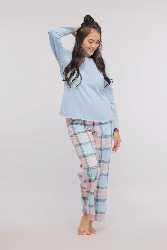 Long Sleeve Blue Sleep Cotton Top