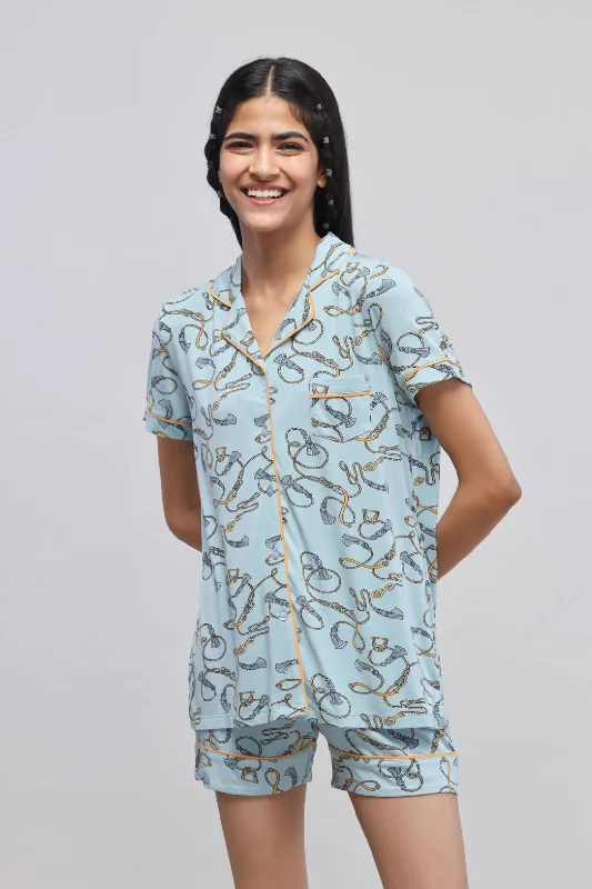 Rope Printed Half Sleeve Piping Top