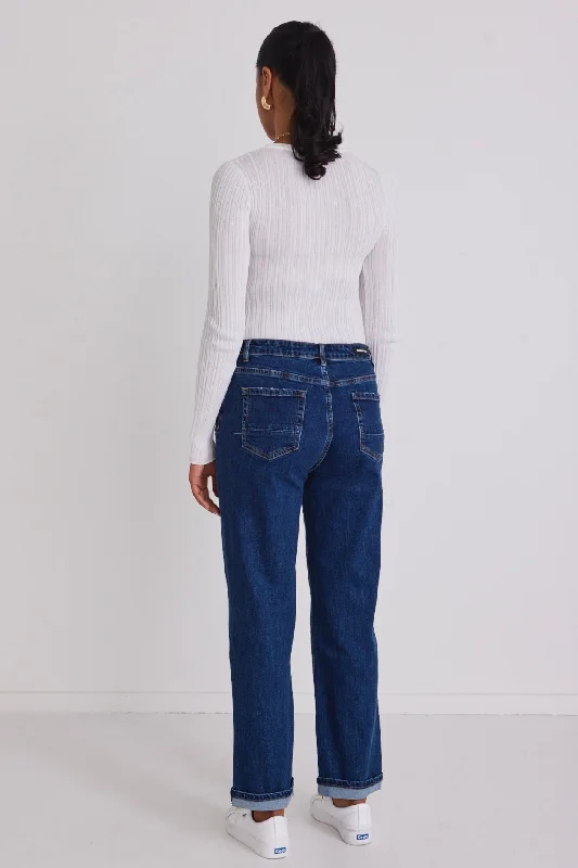 Amelia True Blue Mid Rise Slim Leg Jean