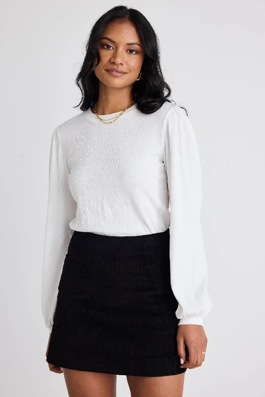 Annabelle Winter White Puff Sleeve Soft Textured Knit Top