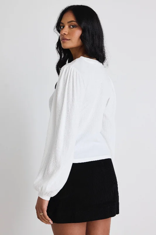 Annabelle Winter White Puff Sleeve Soft Textured Knit Top